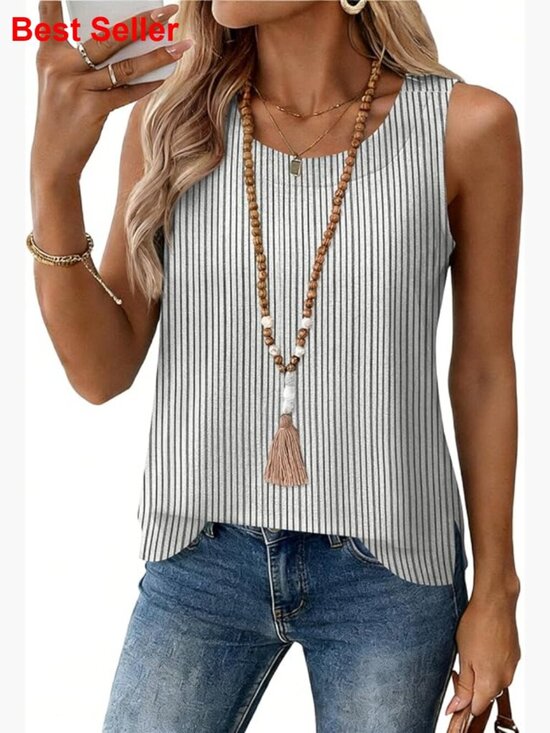 Tops - Cotton Linen Tank Top Sleeveless Crew Neck Summer Tops